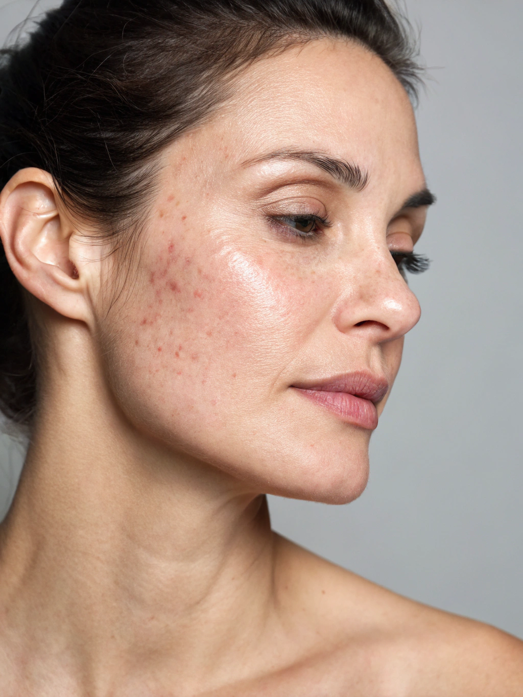 Client skin before Aquaderm treatment showing dullness and fine dehydration lines