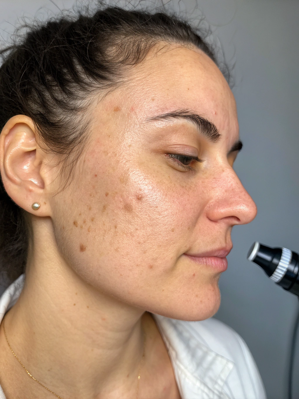 Client skin before treatment with uneven surface texture and dry patches